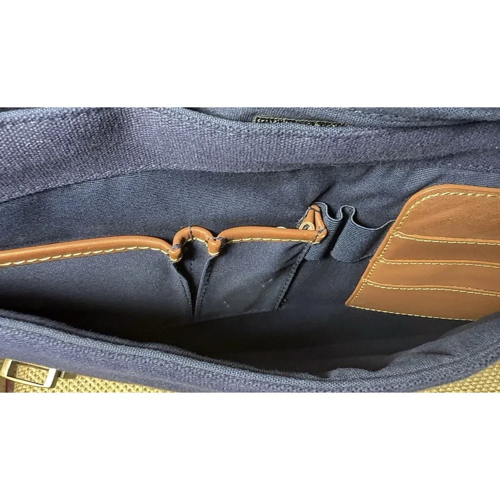 Tommy Hilfiger Navy Canvas‎ Double Flap Over Messenger Bag Leather Business Case